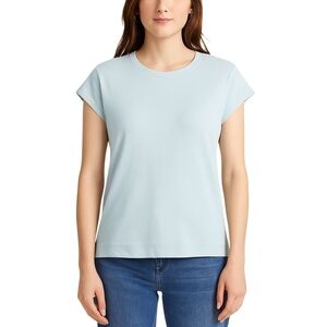 L.L.BEAN Tee Womens Large Light Blue Cap Sleeve Stretch Cotton Top Preppy Casual